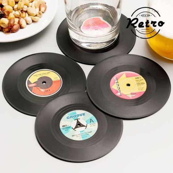 Retro Vinyl Schalplatten Getränke-Untersetzer (4 Stück)